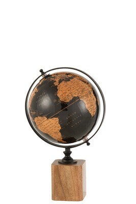 World Globe On Foot Wood Black/Brown Medium