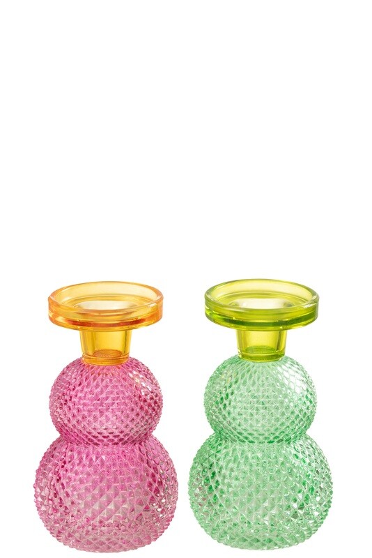 Candlestick Holder Bollen Glass Mix Assortment Of 2
