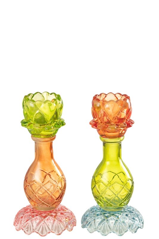 Candlestick Holder Flower On Foot Glass Mix Assortment Of 2