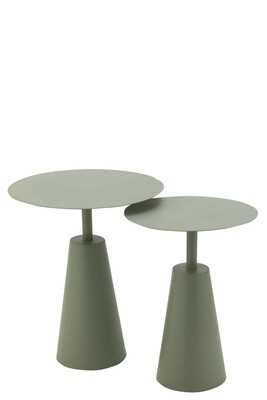 Set Of 2 Tables Round Iron Green