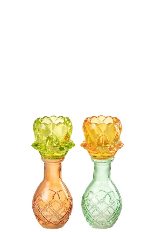 Candlestick Holder Flower Glass Large Mix Assortment Of 2
