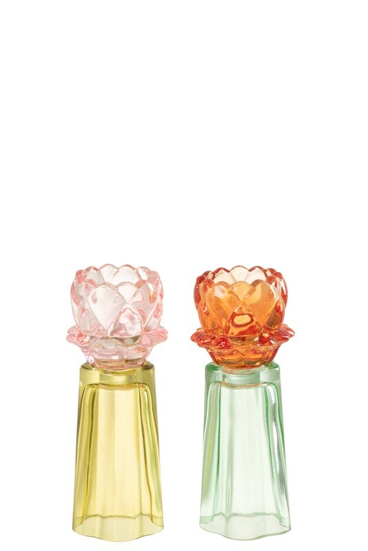 Candlestick Holder Flower Glass Mix Assortment Of 2