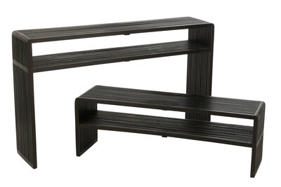 Set Of 2 Console With Shelf Recycle Teak Black
