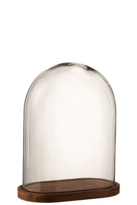 Bell Jar Oval Wood/Glass Transparent/Dark Brown Small