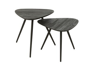 Set Of 2 Tables Triangle Recycle Teak Black