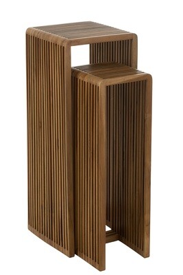Set Of 2 Side Tables Cubic Recycle Teak Natural