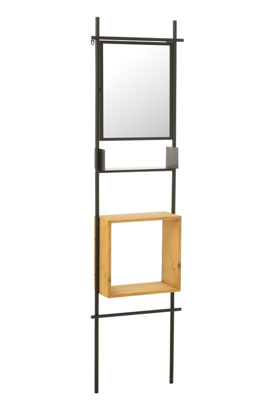 Wall Shelf With Mirror Fir Tina Wood/Iron Black/Natural