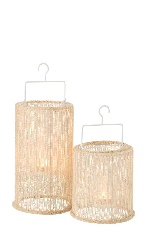 Lantern Hanging Cylinder Metal/Polyester Beige Large
