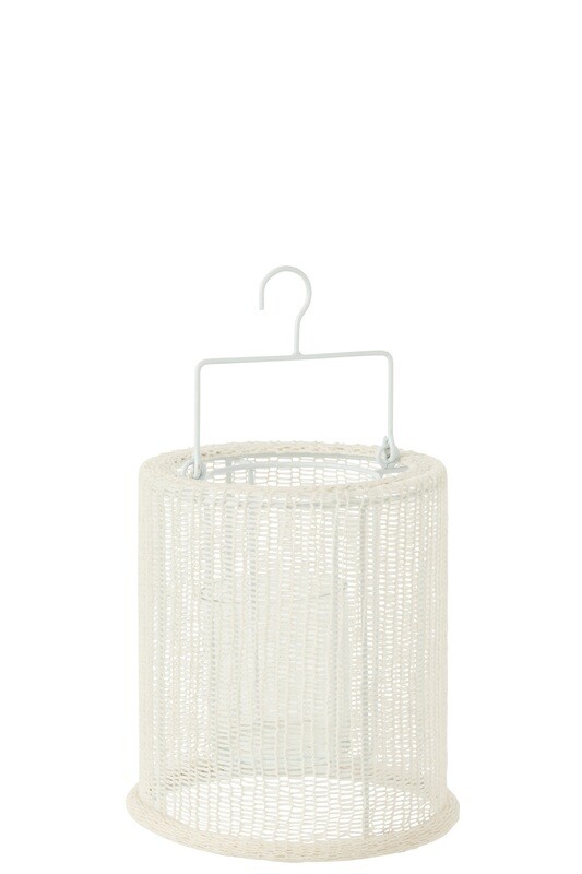Lantern Hanging Cylinder Metal/Polyester White Small
