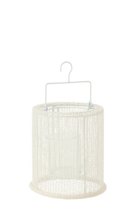 Lantern Hanging Cylinder Metal/Polyester White Small