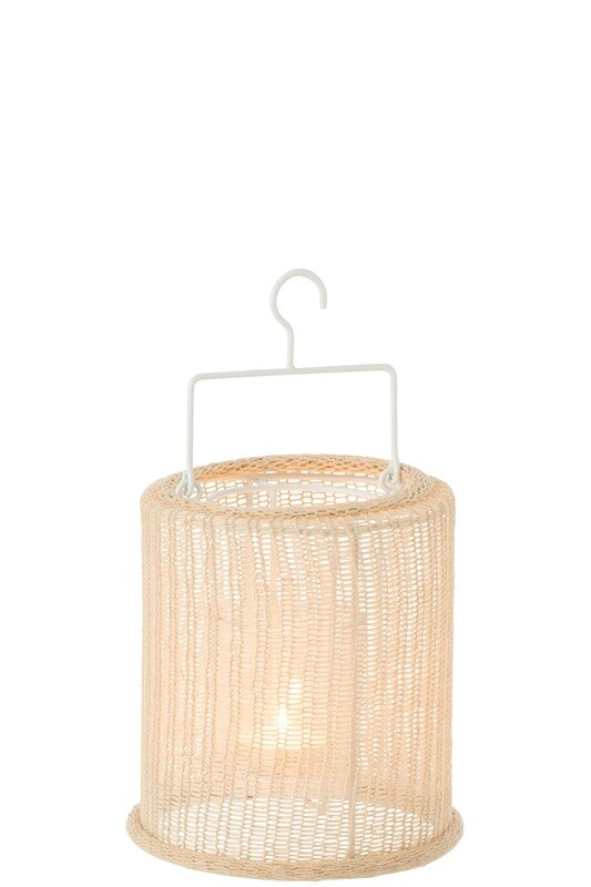 Lantern Hanging Cylinder Metal/Polyster Beige Small