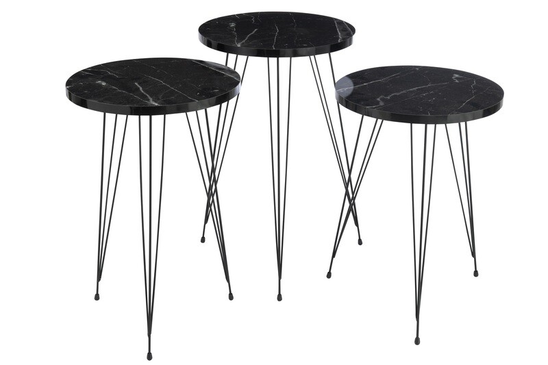 Set Of 3 Sidetables Mdf/Metal Black
