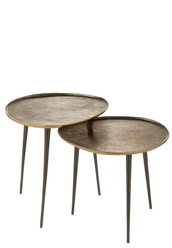 Set Of 2 Table 3 Foot Tray Groove Metal Gold/Black