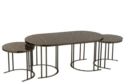Set Of 3 Coffee Tables Rond Oval Silver/Brown Metal