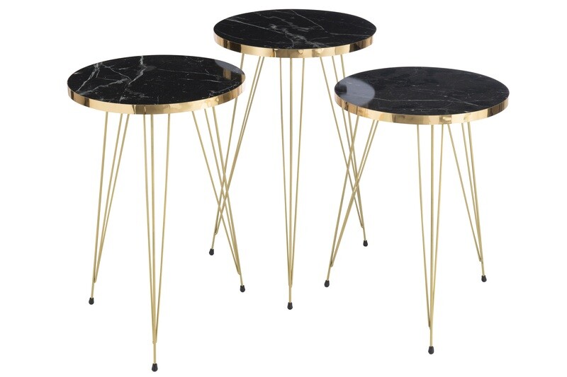 Set Of 3 Sidetables Mdf/Metal Black/Gold