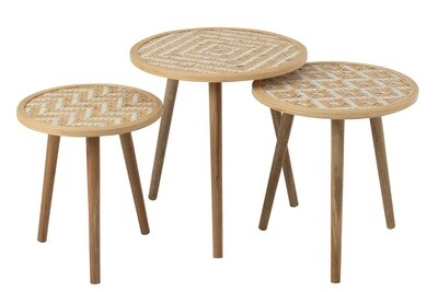 Set Of 3 Sidetable Patterns 3 Legs Bamboo/Wood Natural/White