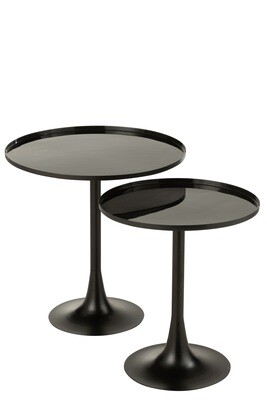 Set Of 2 Sidetable With Tray Metal Shiny Black