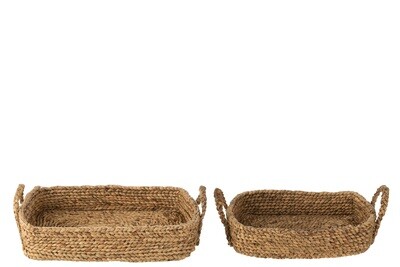 Set Of 2 Basket Trays Water Hyacinthe Natural