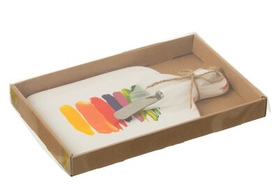Cheese Plate+ Knife In Giftbox Polka Dot Stripe Porcelain Mix Assortment Of 2