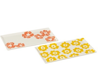 Plate Flower Rectangle Ceramic Mix Assortment Of 2