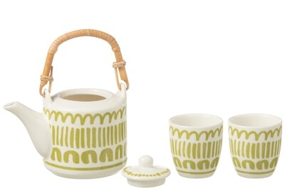 Set Of 3 Tea Pot Set Strip In Windowbox Ceramic Green