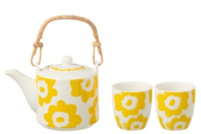 Set Of 3 Tea Pot Set Flower In Windowbox Ceramic Yellow