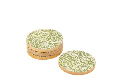 Set Of 4 Coasters Pattern Mango Wood Green/White