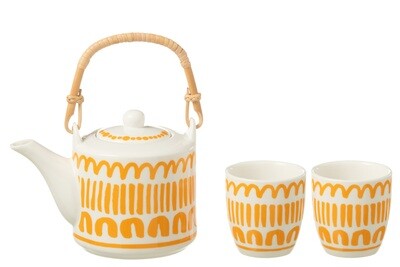 Set Of 3 Tea Pot Set Strip In Windowbox Ceramic Orange