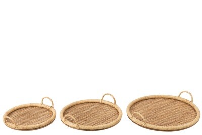 Set Of 3 Tray Oval Rattan/Metal Natural