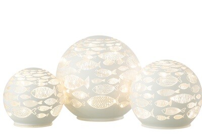 Ball Deco Fishes Led Glass White Large