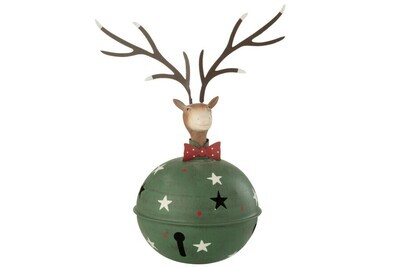 Reindeer Bell Metal Green/Red Large