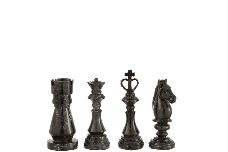 Chess Piece Marble Look Poly Black Small Assortment Of 4