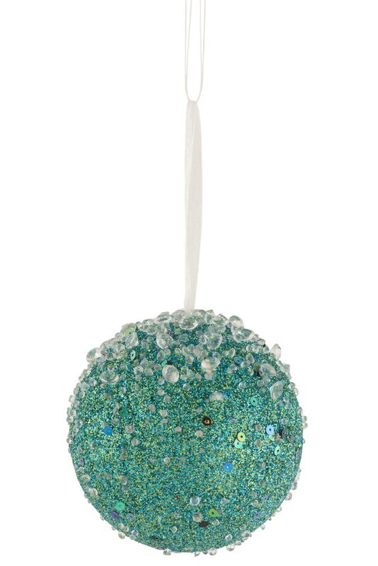 Bauble Hanging Glitter Pearls Azure Green Large