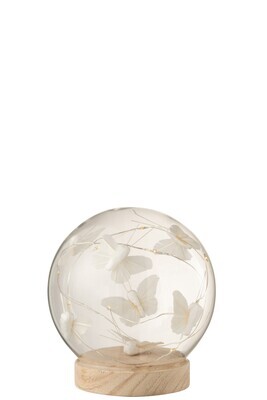 Bell Jar Ball Led Butterflies Glass/Wood White/Natural Medium