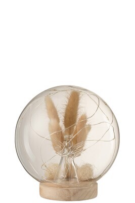 Bell Jar Ball Led Angel Glass/Wood Natural Large