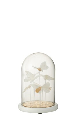 Bell Jar Butterflies +Dots Glass White/Gold Medium