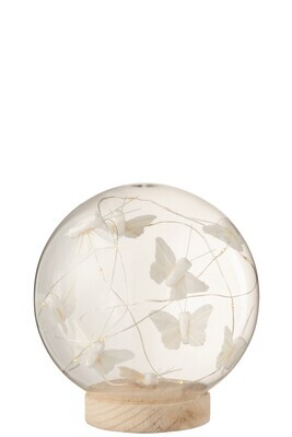 Bell Jar Ball Led Butterflies Glass/Wood White/Natural Large