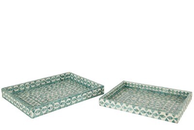 Set Of 2 Tray Pearl Azure