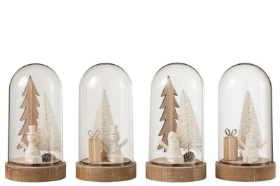 Bell Jar Christmas+Led Wood White/Natural Large Assortment Of 4