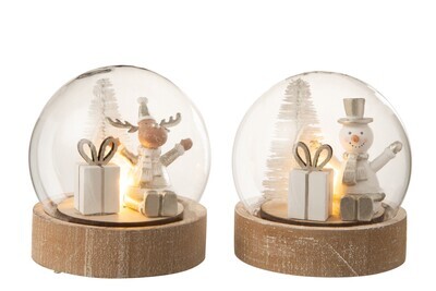 Bell Jar Christmas+Led Wood Silver/White Small Assortment Of 2