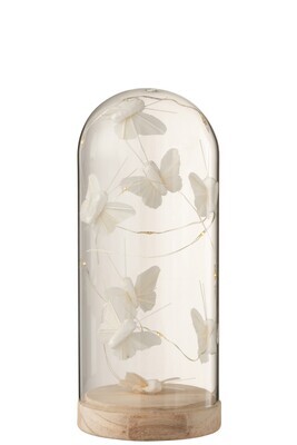 Bell Jar High Led Butterflies Glass/Wood White/Natural Medium