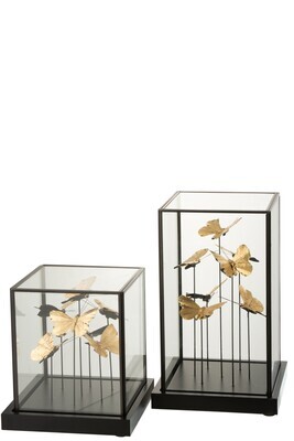 Bell Jar Square Butterflies Gold Glass/Metal Black Large