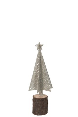 Christmas Tree Deco Glitter Wood/Metal Silver/Natural
