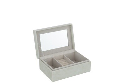 Jewelry Box 3 Compartiments+Mirror Fake Leather Grey