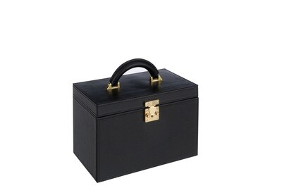 Jewelry Box With Handle+Mirror Fake Leather Black