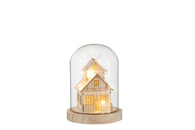 Bell Jar Winter Led House Wood/Glass Natural