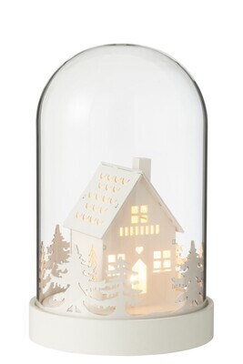 Bell Jar Winter Led House Wood/Glass White Large