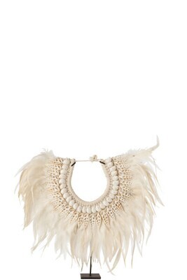 Necklace+Stand Dora Shells/Feathers White Small