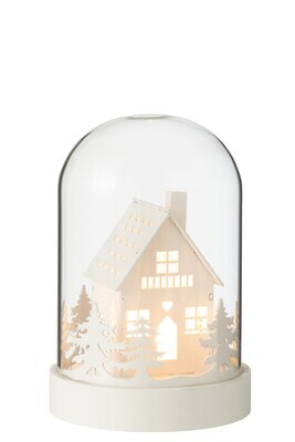 Bell Jar Winter Led House Wood/Glass White Small