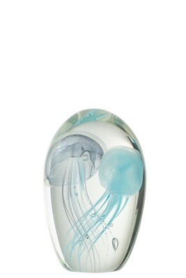 Paperweight 2 Jellyfish Glass Blue Small